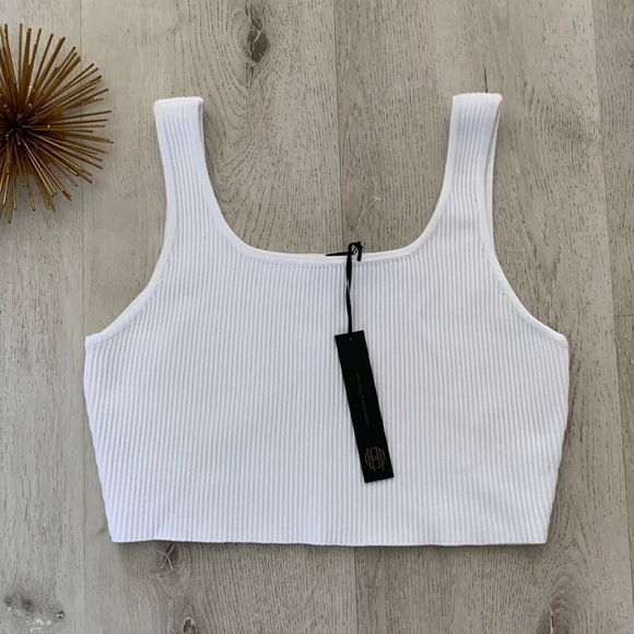 NWT House Of Harlow 1960 Revolve Sculpt Knit Square Neck Crop Tank White, size L - Picture 5 of 10
